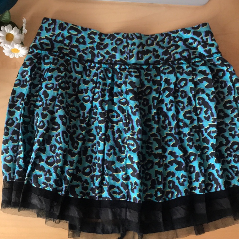 Silk Blue Leopard Patterned Skirt Forever 21